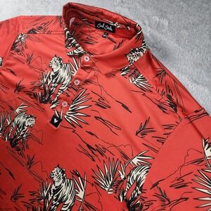 Bad Birdie Polo Shirt Mens Large Orange Crouching Tiger Graphic Golf Stretch